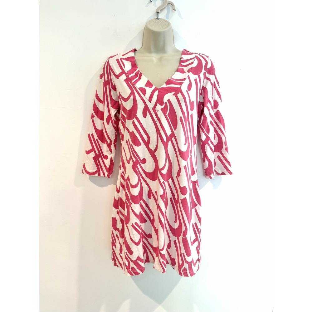 Barbara Gerwit Tunic Dress Pink White Retro Mini Length S Resort Preppy Cotton